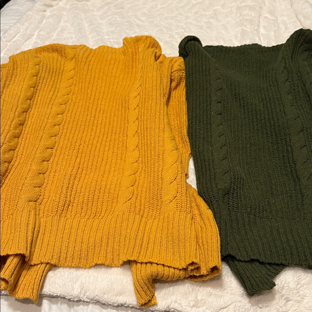 2 Cozy Mustard and Olive Cable Knit Sweaters - Picture 6 of 8